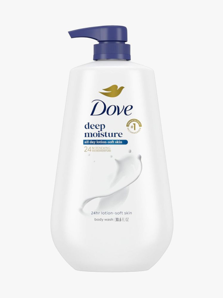 Dove Deep Moisture Body Wash in branded component on a light gray background