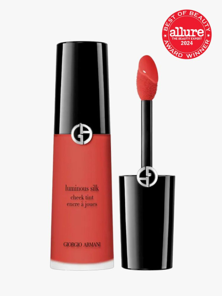 Armani Beauty Cheek Tint Longwear Liquid Blush in branded component with 2024 best of beauty seal in the top right corner on a light gray background